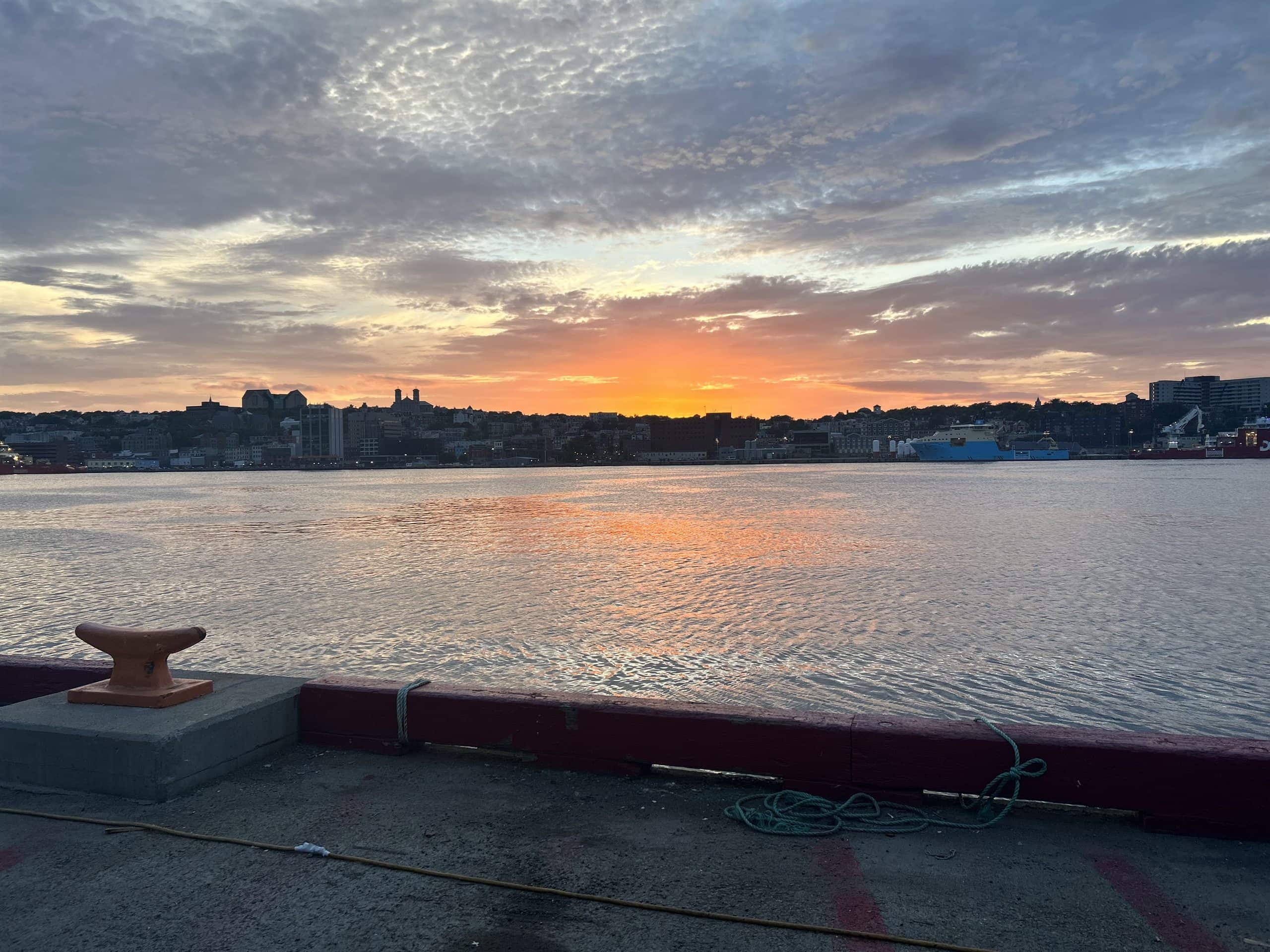 Sunset over St. John's harbour, seen from the wharf